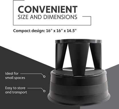 Step Stool with Locking Wheels, Cramer Kik-Step Heavy Duty Rolling Steel Stool, Non-Slip, Holds 350 lbs (Black)
