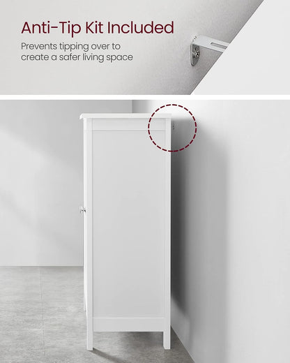 VASAGLE Floor Storage Cabinet, Freestanding Storage Unit with 2 Adjustable Shelves, for Bathroom Living Room Dining Kitchen, 11.8 x 23.6 x 31.5 Inches, Cloud White UBCB60WV1