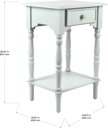 Decor Therapy Jane Nightstand Side Table with a Drawer, Shelf, Traditional Design, Ice Blue 17" D x 14" W x 26" H