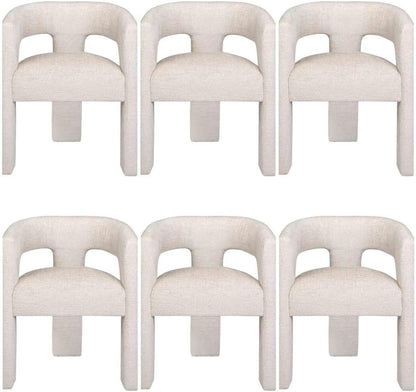Jofran Gwen Jacquard Upholstered Accent Chair, Modern Luxury Plush Sculptural Armchair for Dining Room or Living Room, Chairs Living Room, Natural, Set of 6