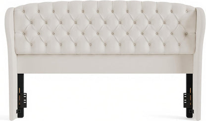 AMERLIFE Full/Queen Headboard Only, Velvet Upholstered Wingback, Cream