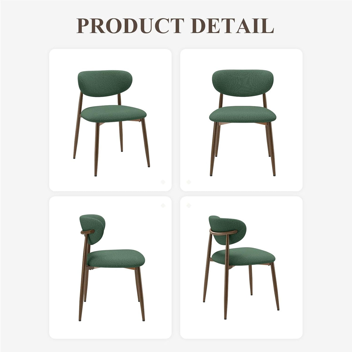 MALOL Upholstered Dining Room Chairs Set of 2, Kitchen Chairs with Metal Legs and Anti Slip Pads, Curved Back Dining Chair for Home and Restaurant Use, Green