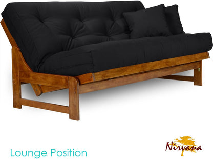 Miami Futon Set - Queen Size, Frame, 8" Mattress, Twill Black Cover
