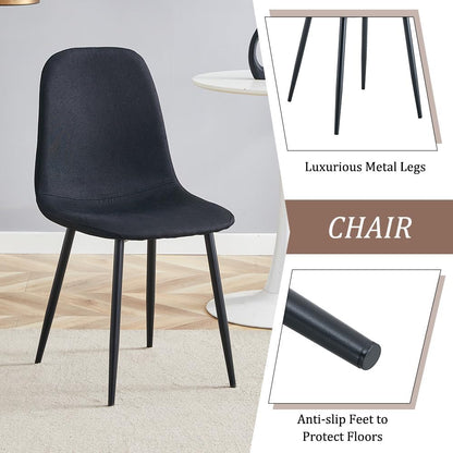 42" Round Dining Table Set for 4, Modern Kitchen Table Chairs Set of 4 Wood Dining Table Upholstered Chair with Metal Leg for Dining Room (Black, 42" Brown Table + 4 Chairs)