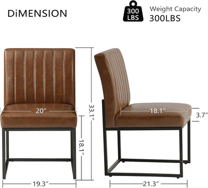 Kitchen Chairs Set of 2, Upholstered PU Leather Dining Chairs Metal Frame | Mid Century Modern Side Chairs Industrial Brown Accent Chair for Dining Room, Living Room, Waiting Room, Reception, Office