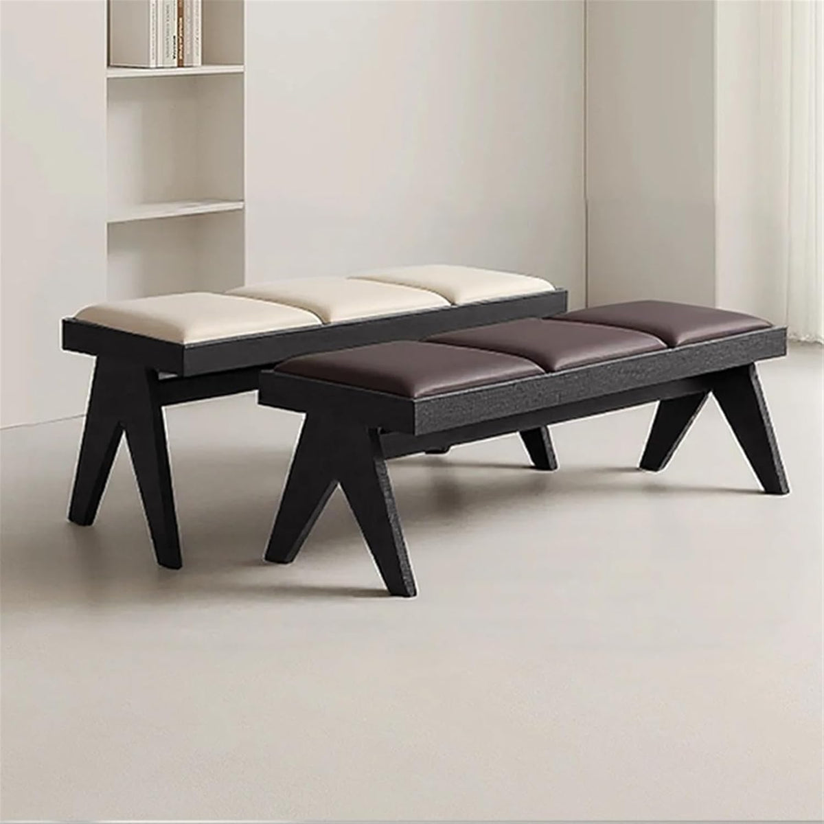 Modern Retro Wooden Upholstered Dining Table Cloakroom Shoe-Changing Stool Bedroom Bed-end Entryway(Large)