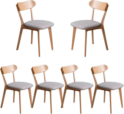 100% Solid Wood Dining Room Chairs - Practical Kitchen Chairs - Wood Chair for Dining Room, Kitchen (6, Natural with Grey Cushion)