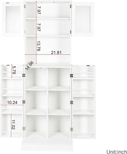 71'' Pantry Cabinet, Tall Storage Cabinet with Microwave Stand, Freestanding Kitchen Hutch with Doors and Adjustable Shelves, Mordern Food Pantry for Kitchen
