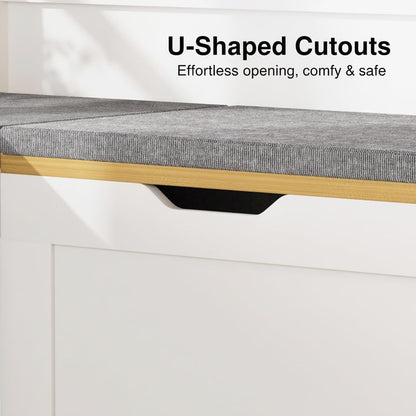 L-Shape Storage Bench with Cushion, 3-Pcs Large Capacity Entryway Chest Corner Seating Bench, Modern Modular Organizer Box for Kitchen, Living Room, Dining Room, Bedroom (White & Wood)