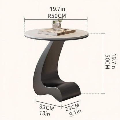 Modern Round Side Table,C Shaped End Table for Couch,Coffee Table with Sintered Stone Tabletop and Metal Frame for Living Room Balcony,Snow Mountain White