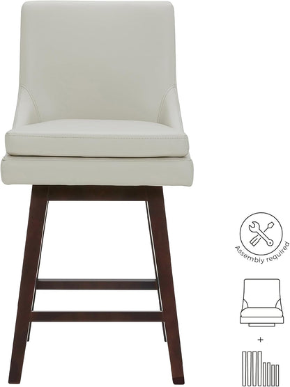 CHITA 26.8" Modern Swivel Counter Barstools, Creamy Grey Faux Leather, Set of 4