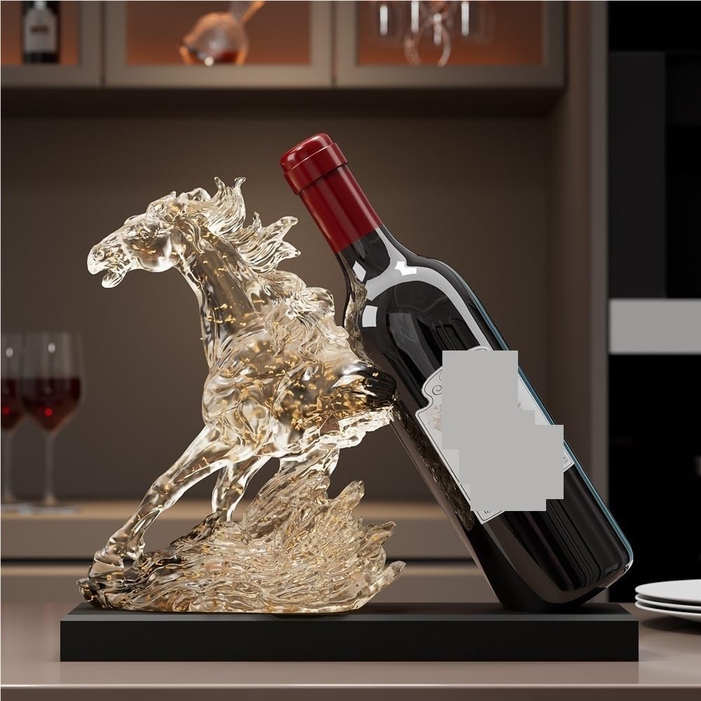 Artistic Horse Wine Rack Sculpture, Resin Countertop Wine Holder, Decorative Bottle Display for Bar, Kitchen Counter, Entryway, Living Room Decor(Yellow)