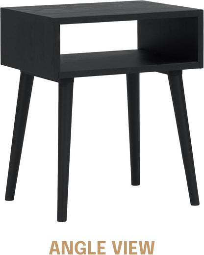 NTC Solid Oak Zoe Nightstand, Mid Century Modern Side Table Bedroom, Bedside Furniture, Night Stand, End Table, Easy Assembly - Burnt Black