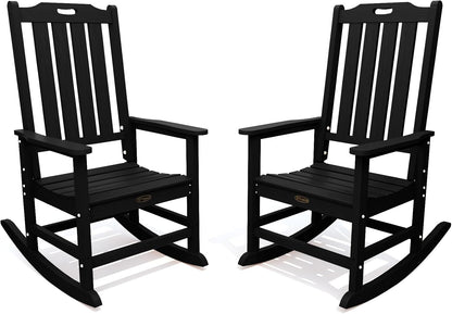 THOEOE Outdoor Rocking Chairs Set of 2, Oversized Patio Rocking Chair | HDPE Outdoor Rockers for Front Porch, Patio, Backyard, Balcony and Garden. All-Weather High Back Design, Black