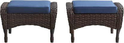 Belord Outdoor Ottomans for Patio Foot Rest - 25 Inch PE Wicker Foot Stool Set of 2 for Patio Furniture Sets,All Weather Rattan Ottoman for Balcony Deck Backyard Brown
