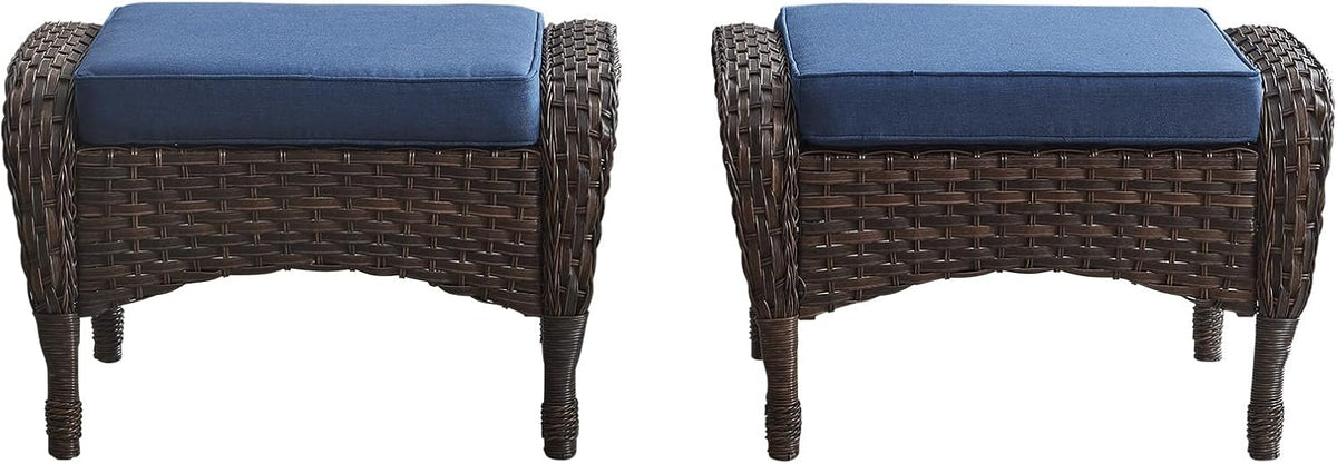 Belord Outdoor Ottomans for Patio Foot Rest - 25 Inch PE Wicker Foot Stool Set of 2 with Removable Cushions for Patio Furniture Sets,All Weather Rattan Ottoman for Balcony Deck Backyard Brown