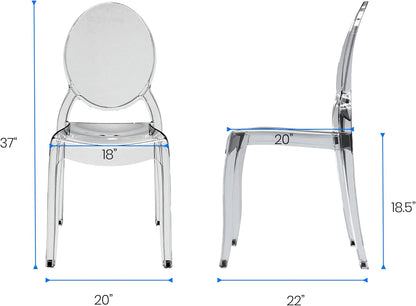 Fohfurniture Large 20" Seat Ghost Chairs Set of 4, Modern Acrylic Accent Dining Chairs, Kitchen and Restaurant Chairs, Circle-Back Armless Stackable Chair for Events, Weddings, Banquets Smoke Grey