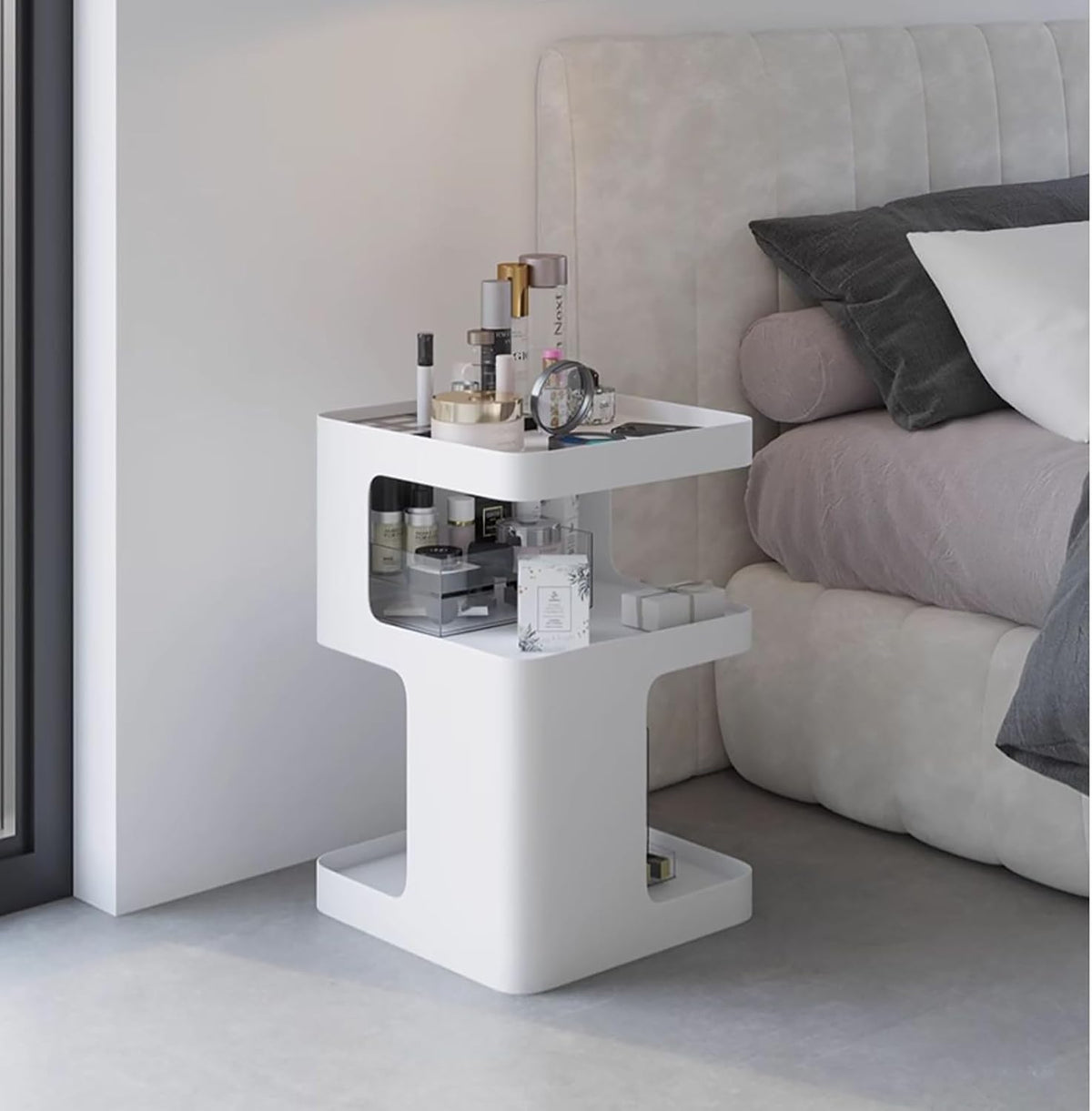 Modern Side Table for Couch, End Tables for Small Spaces, Metal nightstand, Accent Desks with Storage for Living Room, Office, Bedroom, and Cloakroom