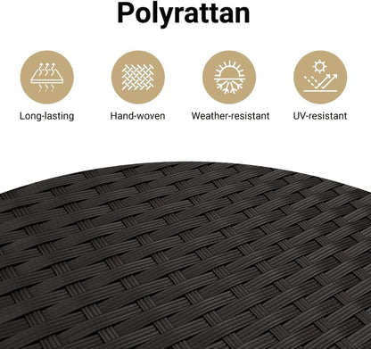 vidaXL Patio Stool with Cushion, Outdoor Wicker Ottoman, Outdoor Seating Furniture for Patio Backyard Garden, Garden Stool, Black Poly Rattan