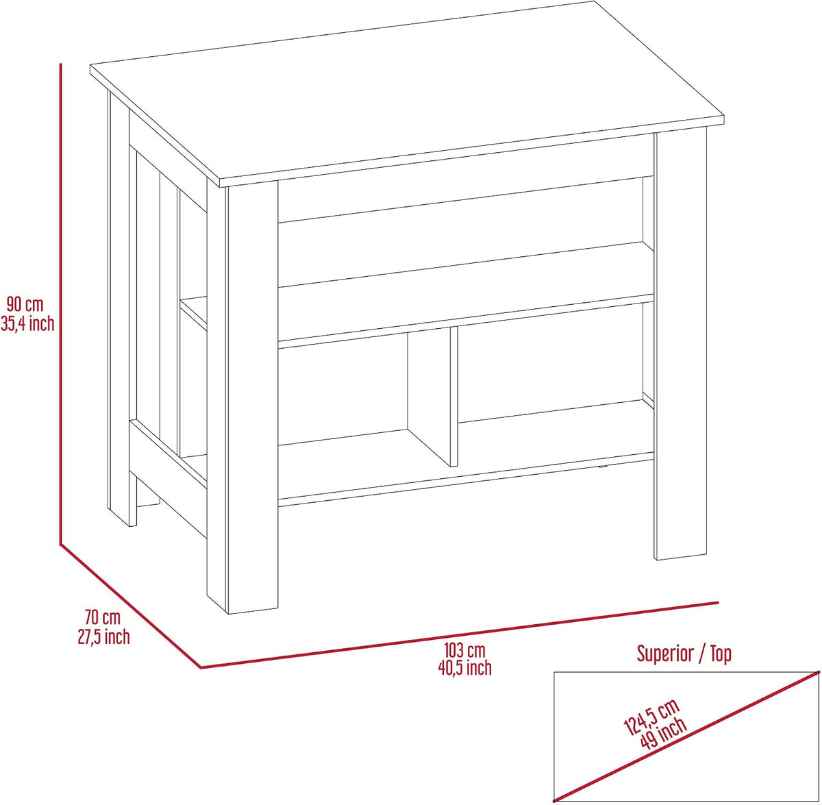 Kitchen Island with Four Legs and Three Shelves - Black/Light Oak | Three shelves and four legs for stable support and ample storage