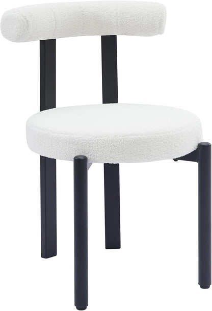 Boucle Dining Chairs Set of 4 Mid Century Modern Dining Chairs Round Cushion Dining Room Chairs with Curved Back and Black Metal Legs for Kitchen, Living Room, Bedroom (Beige)