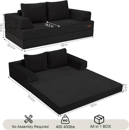 COMAX Futon Sofa Bed, Convertible Sofa Bed, Folding Couches | Low-Profile Couch for Living Room, 11.8" H Low Seat Small 59" Foldable Floor Sleeper Lounge Space‑Saving