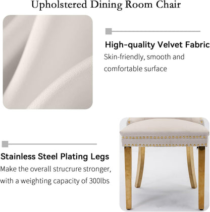 5 Pcs Dining Table Set, Kitchen and Dining Room Table Set for 4, 68" Rectangular White Faux Marble Dining Table with O-Shaped Gold Stainless Steel Base & Velvet Upholstered Beige Chairs