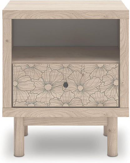 Signature Design by Ashley Birkmore Nightstand Bedside Charging Station with USB Port, Engineered Wood and Decorative Laminate, Youth Bedroom Bedside Table, Tan