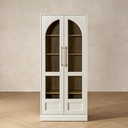 mopio Blake Tall Display Cabinet, Kitchen Buffet Pantry Cupboard, Trophy Display Case, Storage Cabinet Scratch Resistant Acrylic, Modern Farmhouse Curio Organizer (White Oak Arched, Single)