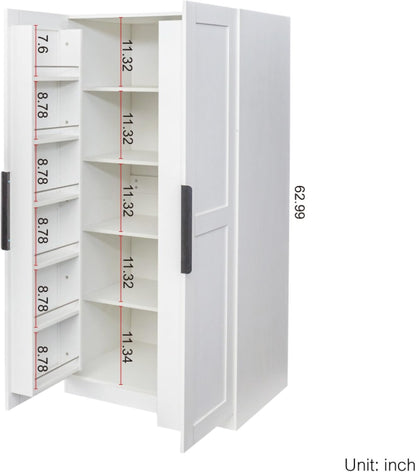 Standalone Pantry Cabinet Buffet Sideboard Cupboard with Double Doors, Multi-Level Shelving, Tall Organizer Storage for Kitchen Dining Living Hallway Bathroom, Modern Retro Furniture (White)