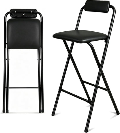 Folding Stool with Back,1Pcs Tall Foldable Stool 29.5 Inch | Portable High Chairs Bar Stools Adult Leather Padded Comfortable and Sturdy for Kitchen Counter Bar Table Island Shop