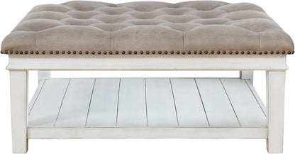 Signature Design by Ashley Kanwyn French Country Upholstered Square Ottoman Coffee Table, Whitewash