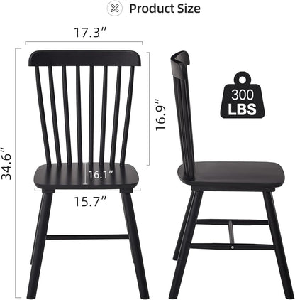 Black Windsor Dining Chairs Set of 6, Solid Wooden Dining Chairs, Spindle Back Dining Room Chairs, Modern Farmhouse Kitchen Chairs for Living Room, Restaurant, Cafe
