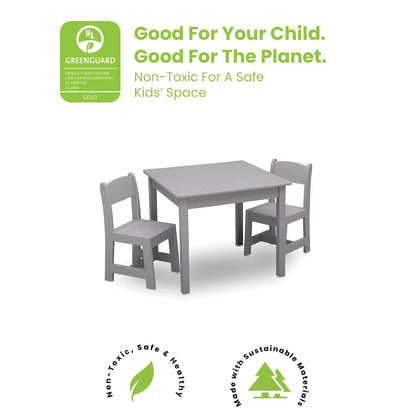Delta Children MySize Toddler Bed, Grey + MySize Kids Wood Table and 2 Chair Set + MySize Deluxe Toy Box (Bundle)