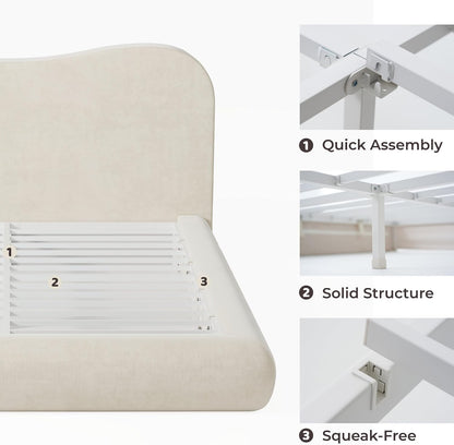 RECCI AirFrame King Upholstered Bed Frame with Camelback Curved Headboard