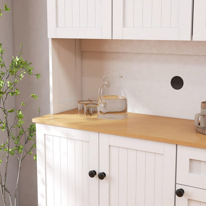 71'' Tall Kitchen Pantry Storage Cabinet with Storage, Kitchen Hutch Cabinets with Microwave Countertop, Kitchen Cupboard with Adjustable Shelves, Doors and Drawer (White A)