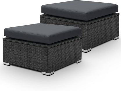 BULEXYARD 2 Pieces PE Rattan Patio Furniture Ottoman Sofas with Thick Cushions Outdoor Wicker Footrest for Backyard, Deck, Garden, Balcony (Dark Grey)