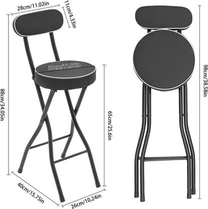 2PCS Folding Bar Stool with Backrest,25.6 in Tall Cushioned Leather Padded Portable Stools,Collapsible Counter Height Chairs for Restaurant Bar (Black)