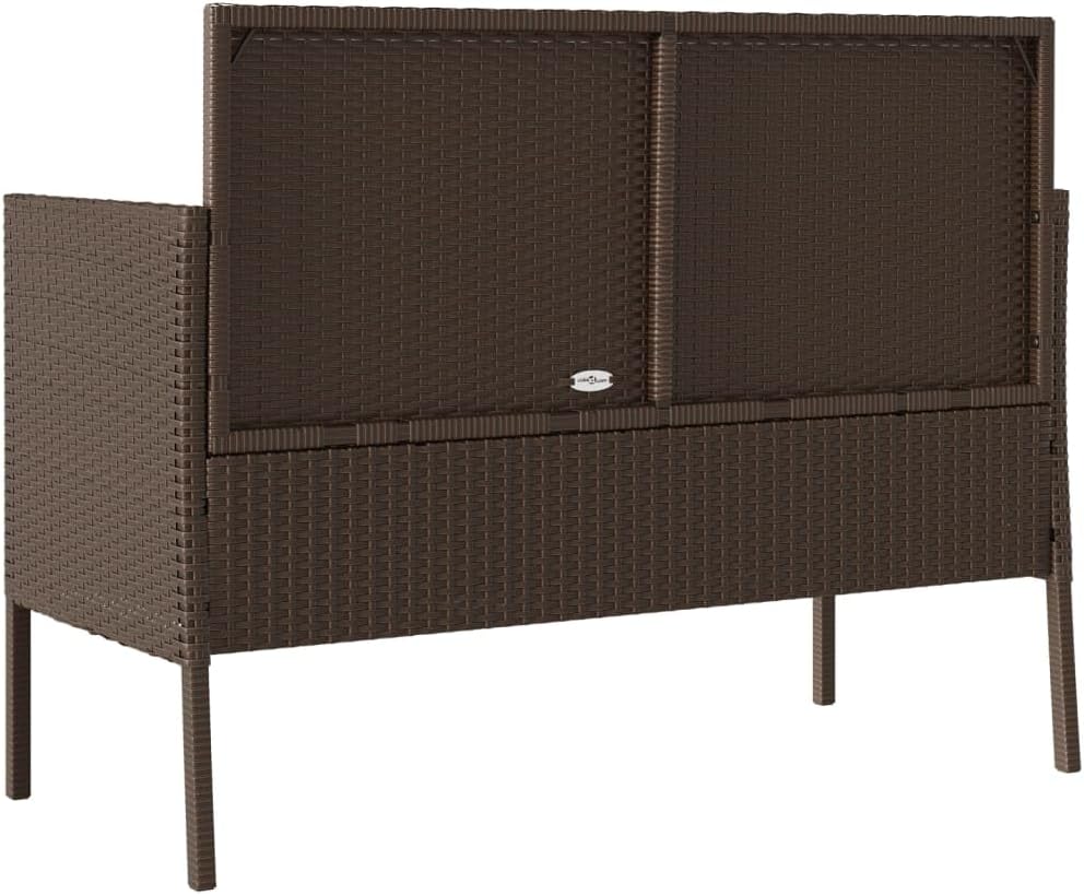 Brown Poly Rattan Outdoor Storage Bench with Cushion, PE Rattan Patio Seating with Waterproof Storage Bag and Gas Spring Lid