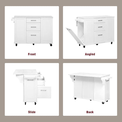 50.7" Kitchen Island with Drop Leaf Storage for Trash Can White