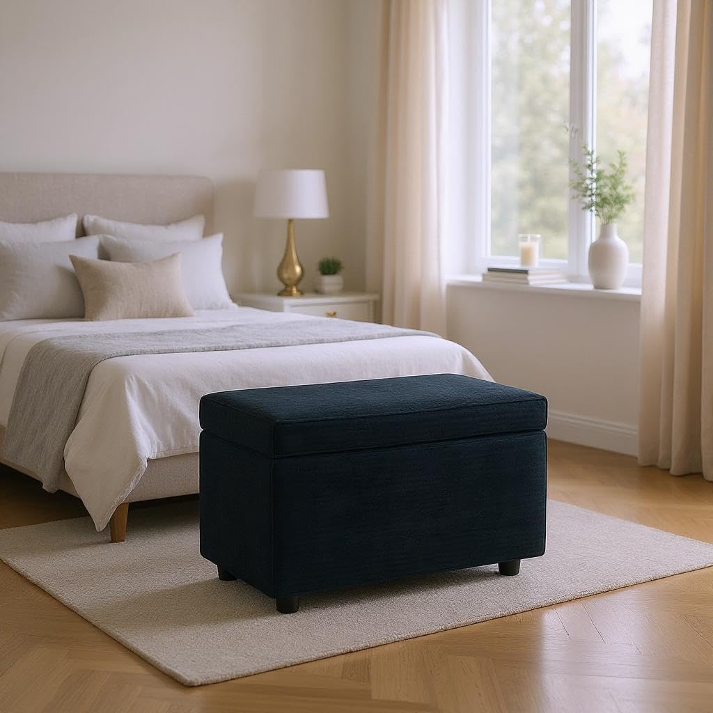 Corduroy Upholstered Storage Ottoman with Hidden Compartment and Soft Cushioned Top for Living Room or Bedroom