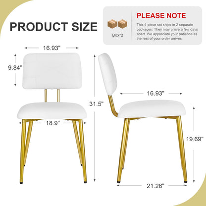 VECELO Dining Chairs Set of 4, Modern Upholstered Kitchen Chairs with Faux Leather Cushion Seat & Metal Legs for Kitchen, Living Room, Tufted Backrest Design, White