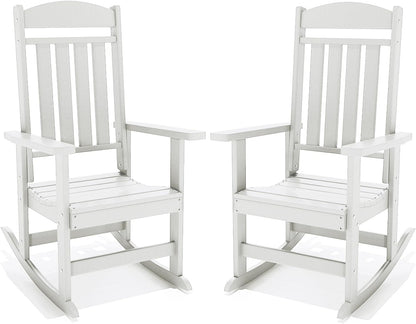 NAVINE Outdoor Rocking Chairs Set of 2, Oversized High Back Patio Rocking Chairs, All Weather Porch Rocking Chairs for Outside. White