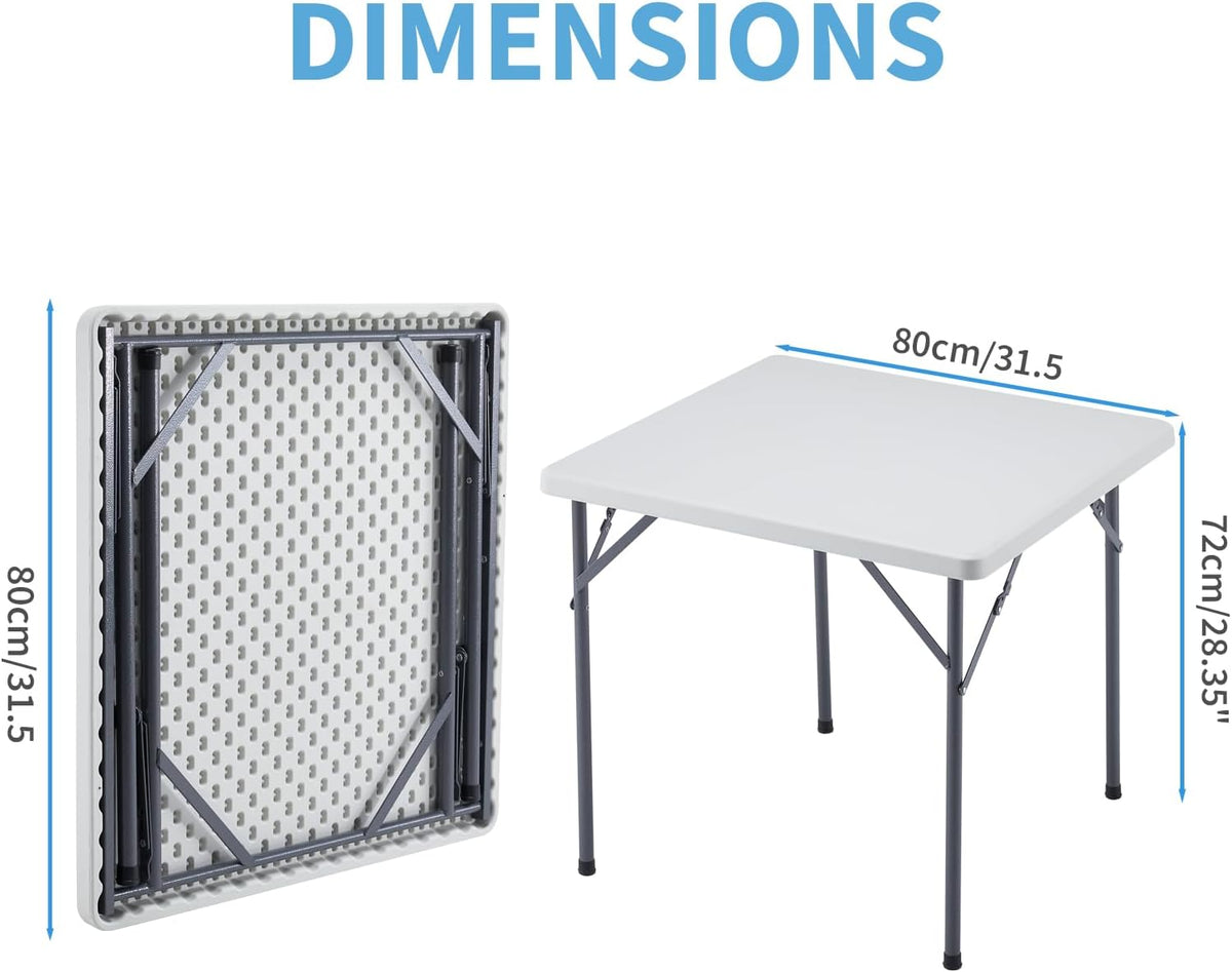 KAIHAOWIN Folding Card Table: Small White Foldable Square Table Plastic with Folding Legs for Outdoor Indoor Small Spaces