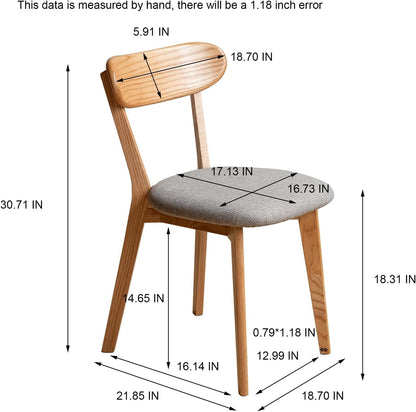 Solid Oak Curved Back Dining Chairs Set of 8, Armless, Upholstered Seat, Mid-Century Modern, 400 lbs Capacity for Dining Room, Kitchen & Restaurant