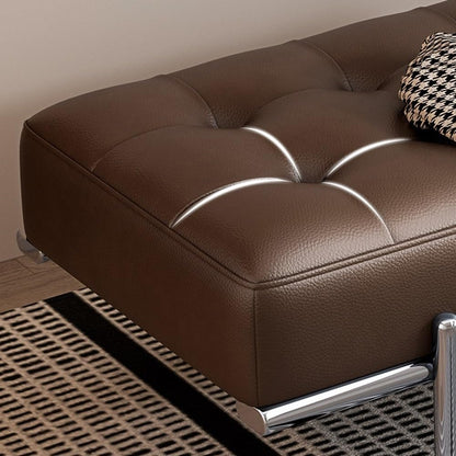 Modern Bed End Stool Shoe-Changing Bench Stainless Steel Long Leather Minimalist Bedside Entryway(Brown,Medium)