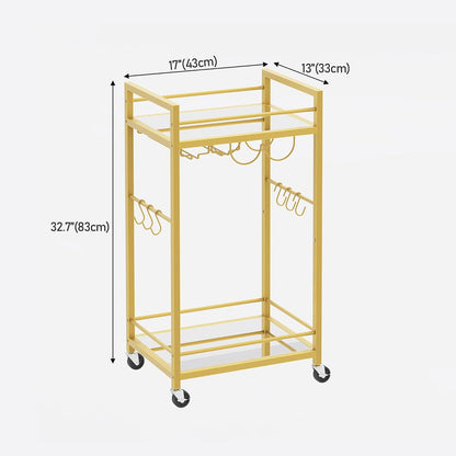 TUTOTAK Gold Bar Cart with 2 Mirrored Shelves, Wine Rack & Glass Holder | 2-Tier 17 Inch Wide Home Bar Serving Carts, Small Mobile Kitchen Shelf with 6 Hooks, Gold BC01BB031M