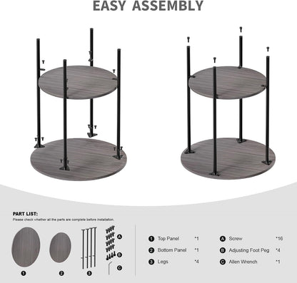 Side Table,Round End Table with 2 Storage Shelves| Compact Side Tables for Living Room, Couch, Office & Bedroom | Narrow Accent Table as Space-Saving Small Bedside Table 18x18x22in (Grey)