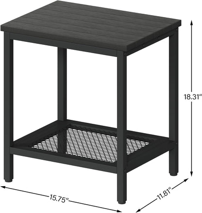Outdoor Side Table with Storage 2-Tier Patio End Tables Black | Outdoor Accent Table Small Side Table For Pool, Deck, Garden