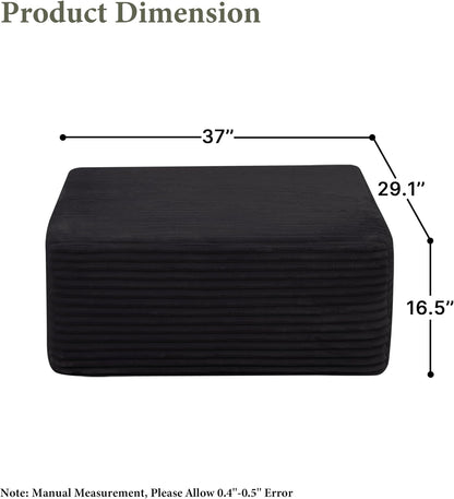 POEM PANDA 37" Modular Sofa Ottoman, Foot Expansion Stool, Black | Plush Corduroy, Deep Seat, High-Density Rebound Foam, Compressed Packaging, No Assembly Required, for Living Rooms & Bedroom
